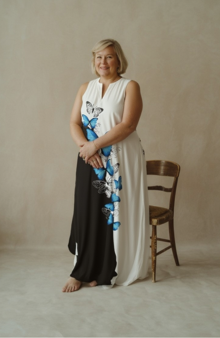 ISOLDE | BLUE BUTTERFLY SPLIT MAXI DRESS