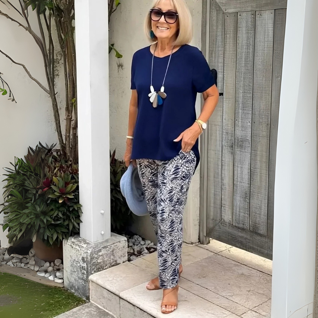 GEORGIE | NAVY PALM PANTS SET
