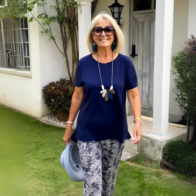 GEORGIE | NAVY PALM PANTS SET