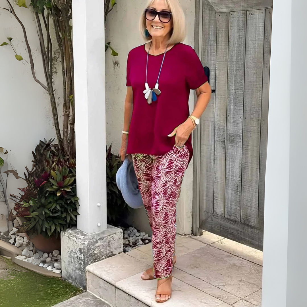 GEORGIE | NAVY PALM PANTS SET