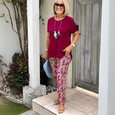 GEORGIE | NAVY PALM PANTS SET
