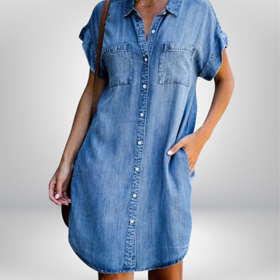 MILA | CAP SLEEVE DENIM DRESS