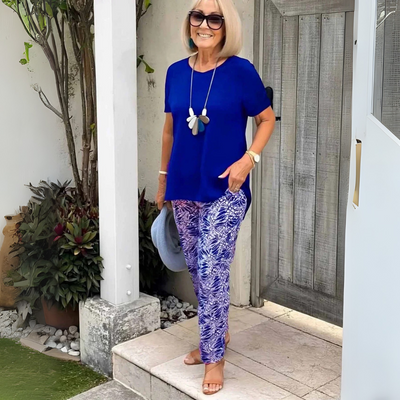 GEORGIE | NAVY PALM PANTS SET
