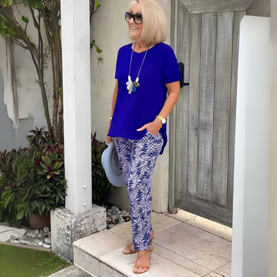 GEORGIE | NAVY PALM PANTS SET