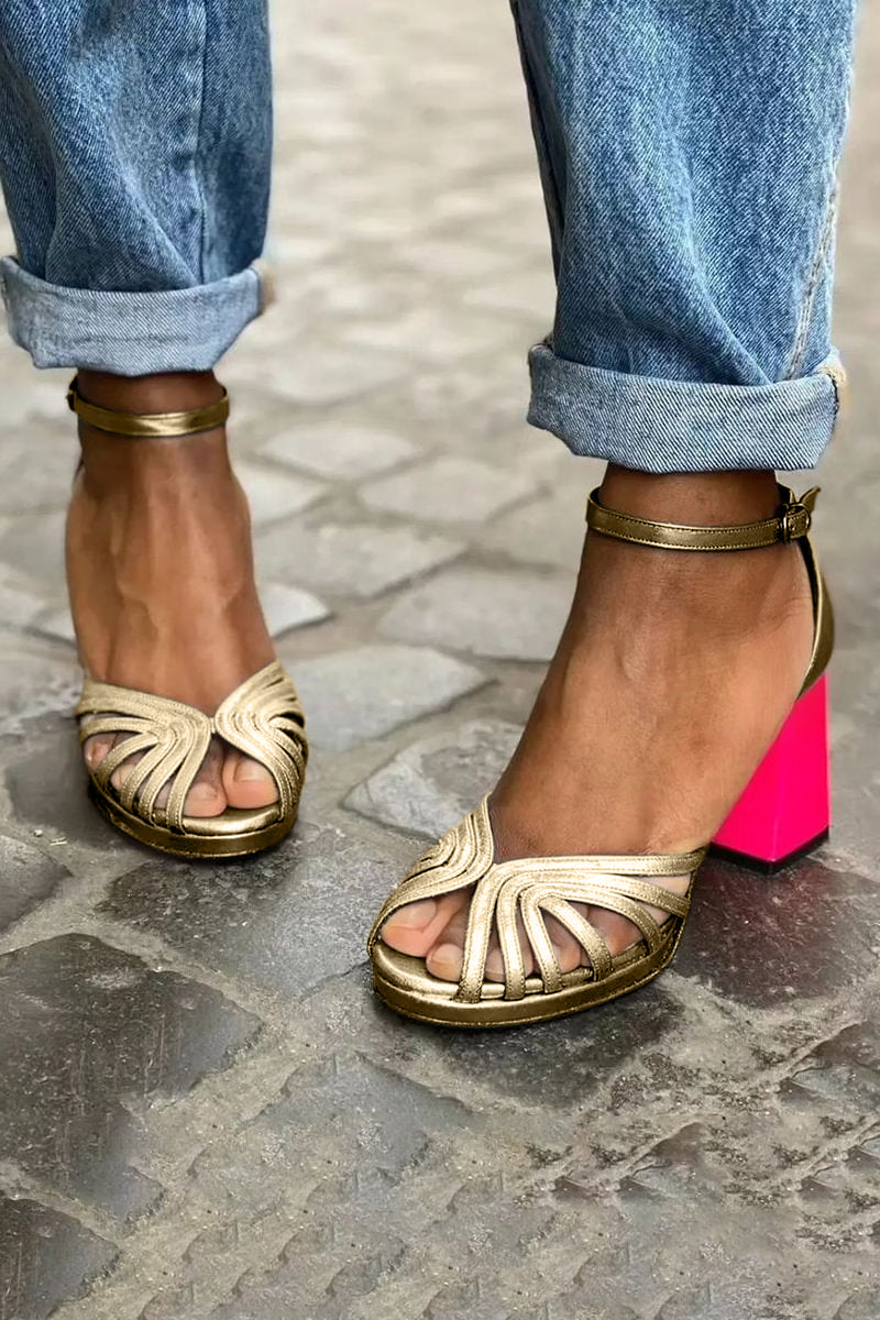 MELVI | GOLD PINK BLOCK HEELS