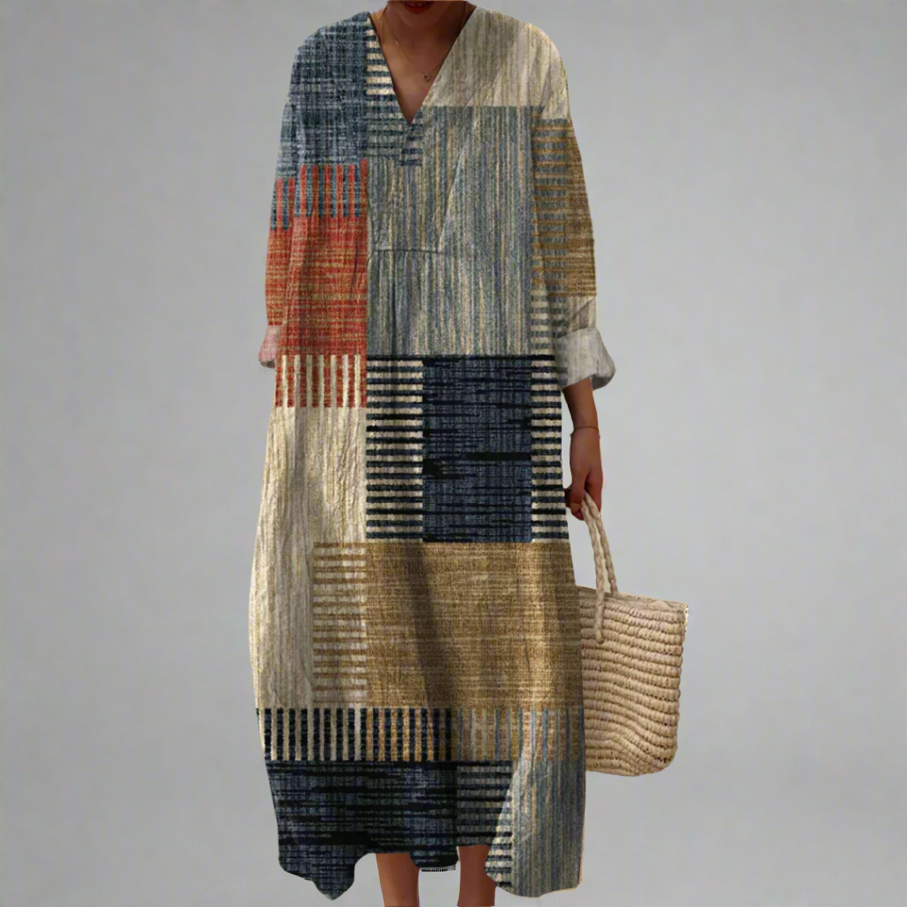 SURI | EARTH TONE PATCHWORK MAXI DRESS
