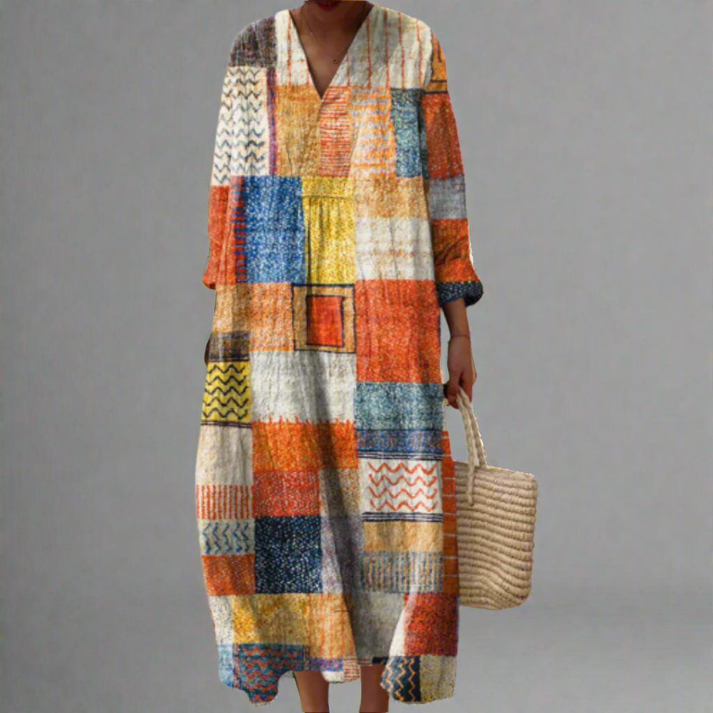 HAZEL | COLORFUL PATCHWORK MAXI DRESS