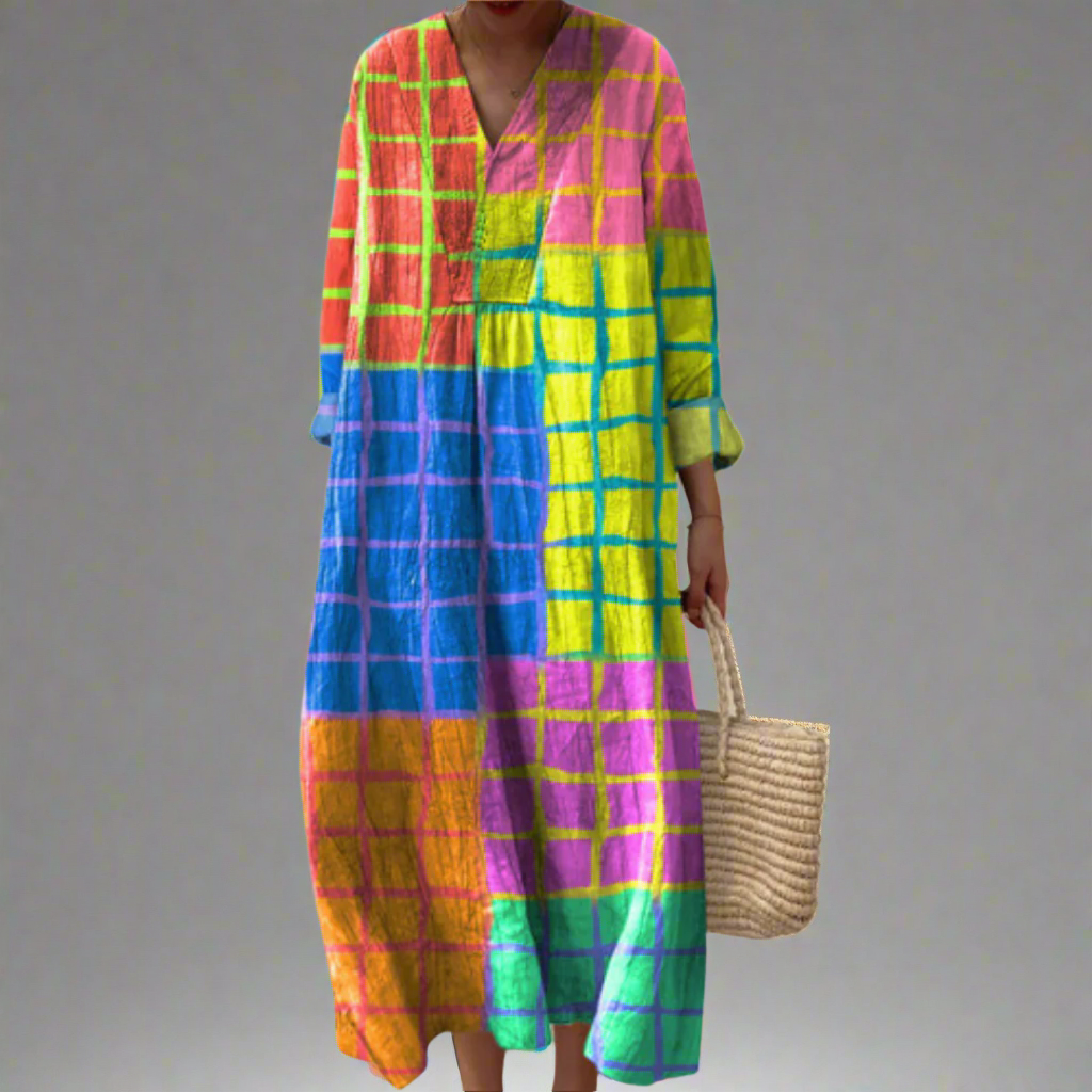 SELENA | RAINBOW CHECK MAXI DRESS