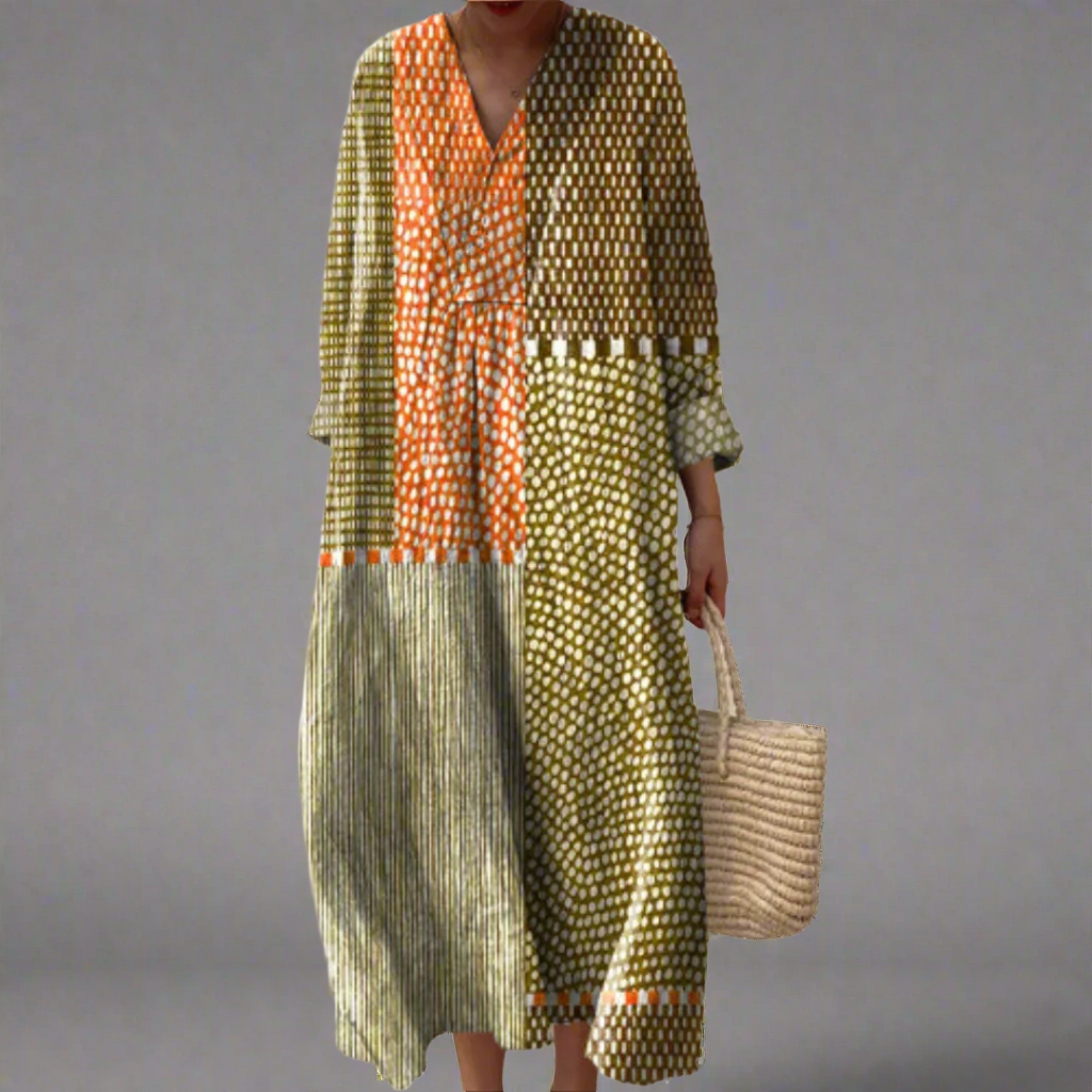 NIA | EARTHY PATCHWORK MAXI DRESS