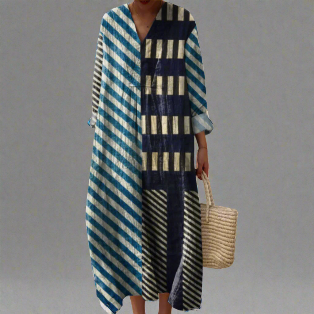 THEA | BLUE STRIPE BLOCK MAXI DRESS