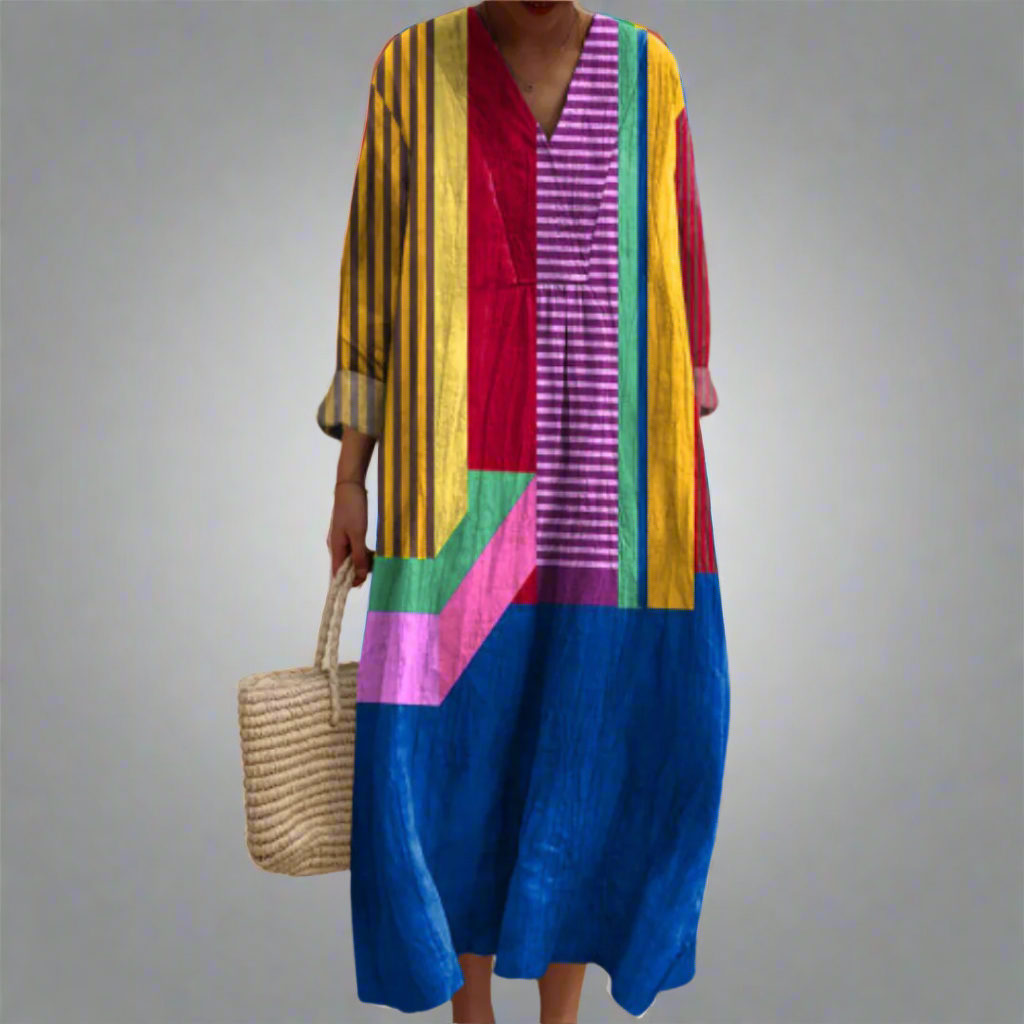 NOVAH | COLORBLOCK STRIPE MAXI DRESS