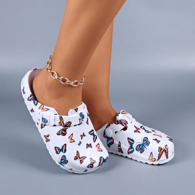 RAQUEL | BUTTERFLY PRINT GARDEN CLOGS