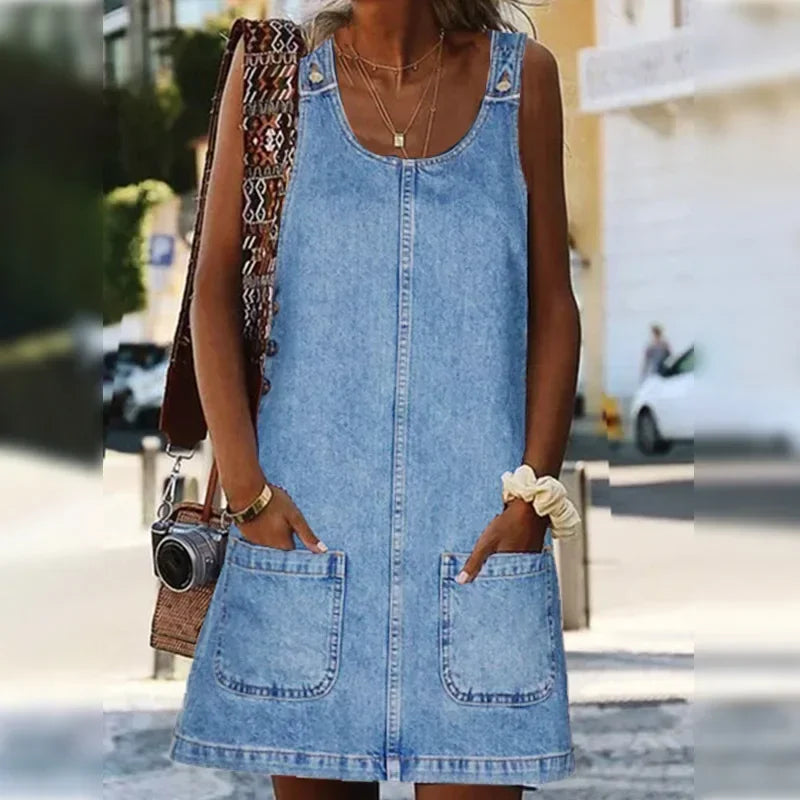 JEMMA | SLEEVELESS POCKET DENIM DRESS