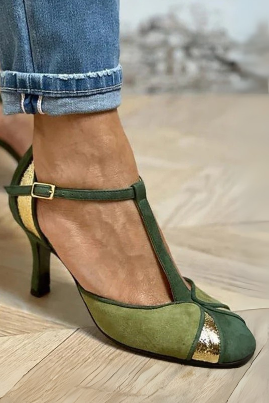 LIVIANA | GREEN T-STRAP HEELS