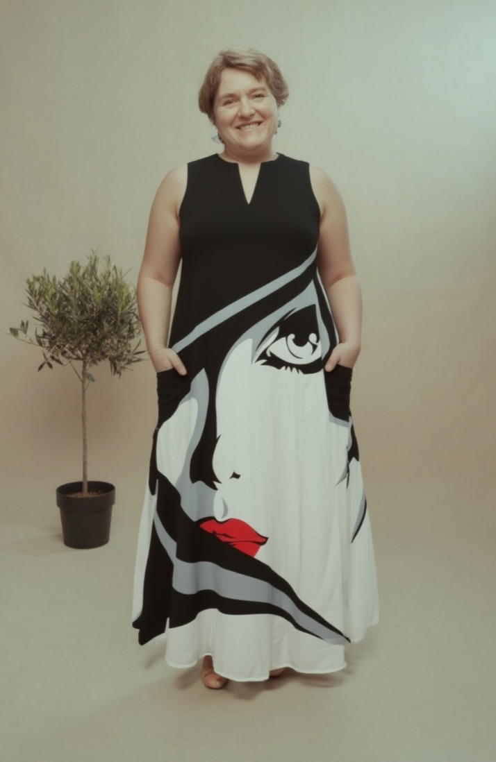 VIOLETTA | ABSTRACT FACE MAXI DRESS