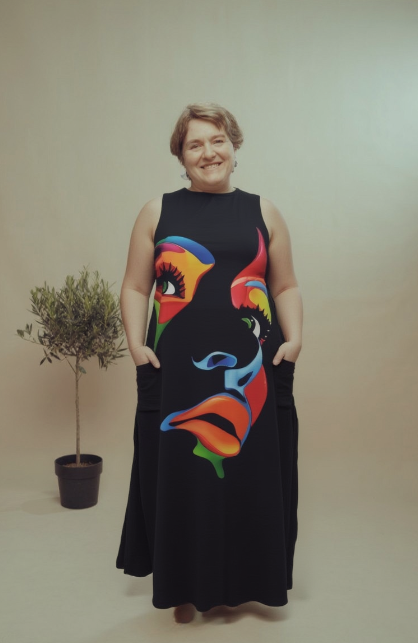MAREN | ABSTRACT FACE MAXI DRESS